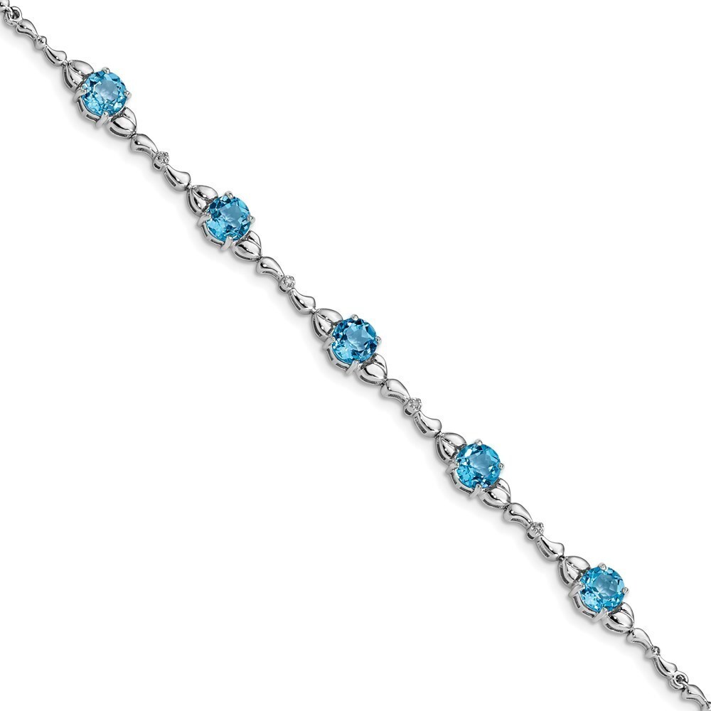 Kazi Luxury Silver Rhodium-plated Lt. Swiss Blue Topaz & Diamond Bracelet